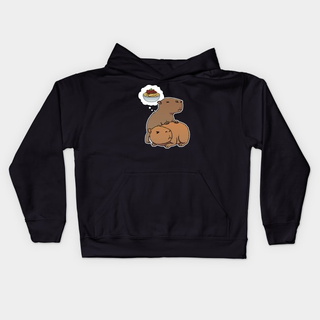 Capybara thinking about Spaghetti Meatballs Kids Hoodie by capydays